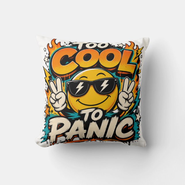 Too Cool To Panic Funny Smiley Graphic Design Cushion (Front)