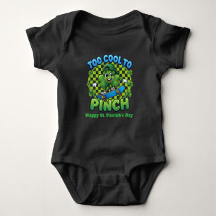 Too Cool to Pinch Skateboard Shamrock St. Patricks Baby Bodysuit