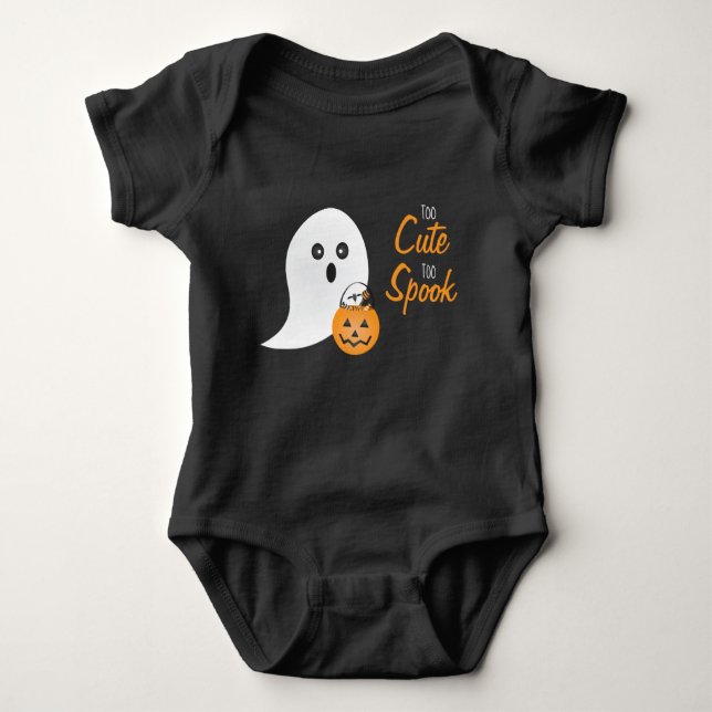 Too Cut Too Spook Ghost Trick Or Treat Pumpkin Baby Bodysuit (Front)