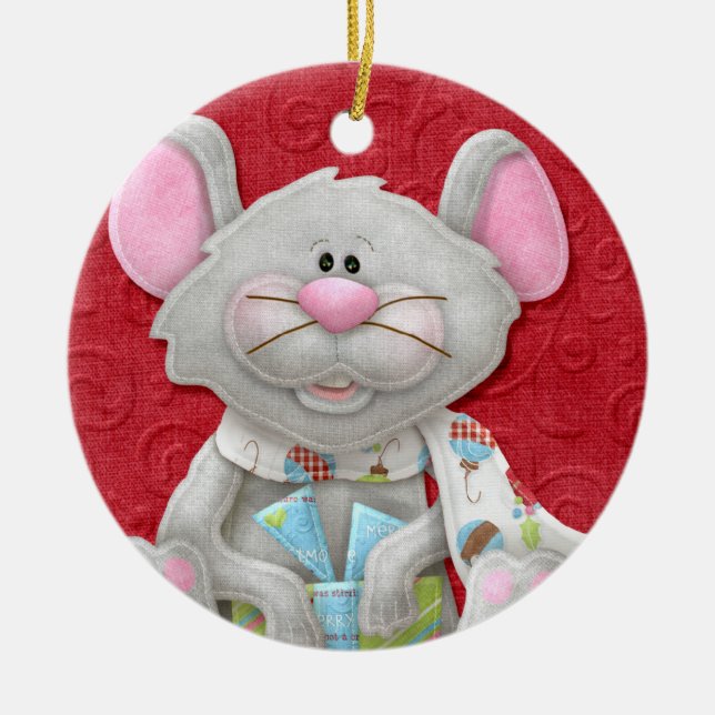 Too Cute Christmas Mouse  Holiday Ornament (Front)