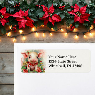 Too Cute Christmas Piglet Easy Read Return Address Label