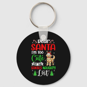 Too Cute For Santa's Naughty List Xmas Golden Retr Key Ring