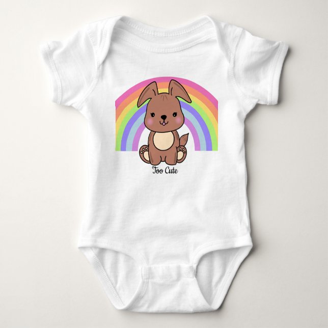 Too Cute Puppy Custom Text or Name Rainbow Baby Bodysuit (Front)
