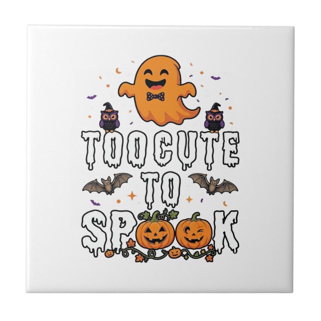 Too Cute Spook Halloween Orange Ghost Pumpkins Bat Ceramic Tile (Front)