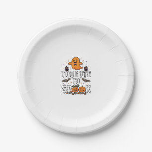 Too Cute Spook Halloween Orange Ghost Pumpkins Bat Paper Plate