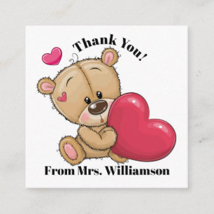 Too Cute Teddy Bear Thank You / etc. - See Back! Square Business Card