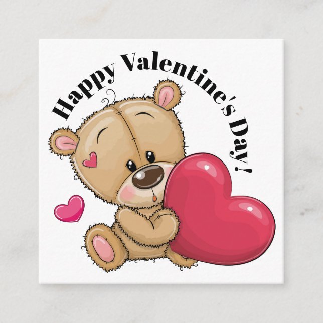 Too Cute Teddy Bear Valentine - See Back Square Business Card (Front)