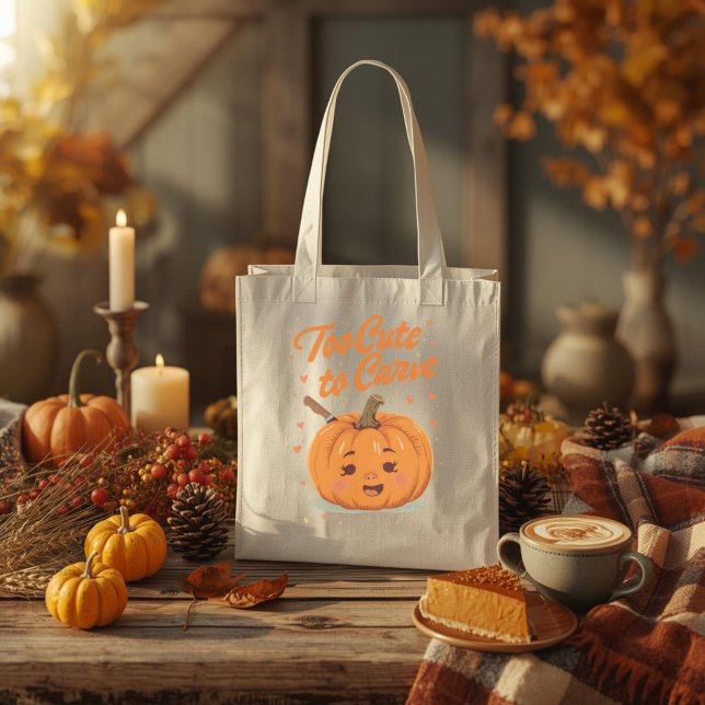 Too Cute to Carve - Adorable Thanksgiving Pumpkin  Tote Bag (Creator Uploaded)