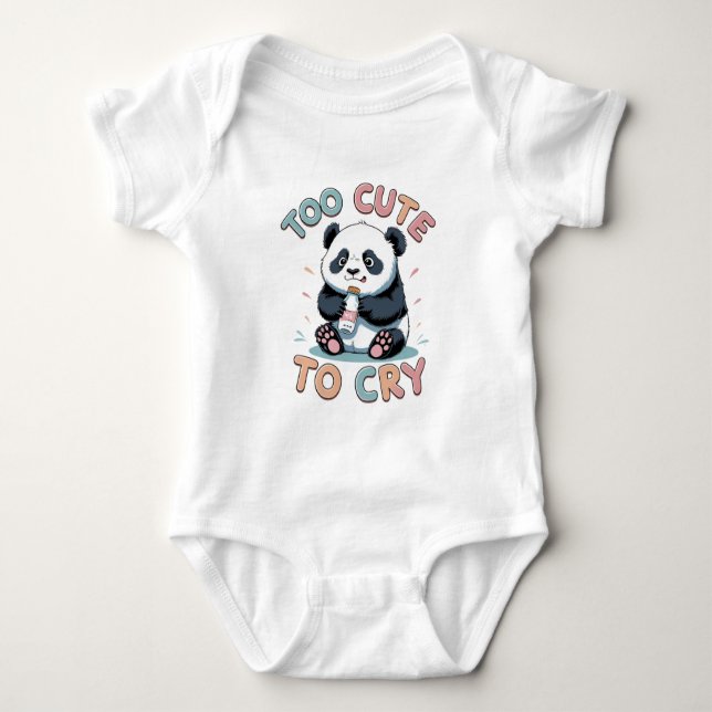 Too Cute to Cry Baby Outfit Adorable Pouting Panda Baby Bodysuit (Front)