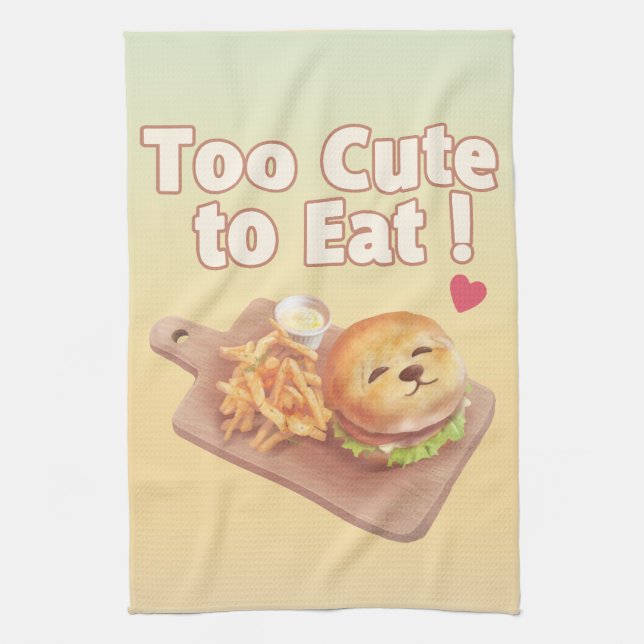 Too Cute to Eat: Smiling Bichon Burger Art Tea Towel (Vertical)