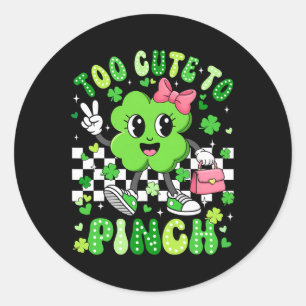 Too Cute To Pinch Groovy Shamrock St Patricks Day Classic Round Sticker