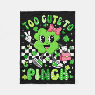 Too Cute To Pinch Groovy Shamrock St Patricks Day Fleece Blanket