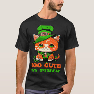 Too Cute to Pinch St Patricks Day Cat Gnome Leprec T-Shirt