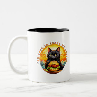 Too Cute to Share My Burger – Black Cat Foodie Art Two-Tone Coffee Mug
