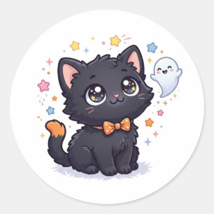 Too Cute To Spook Adorable Black Kitten Halloween Classic Round Sticker
