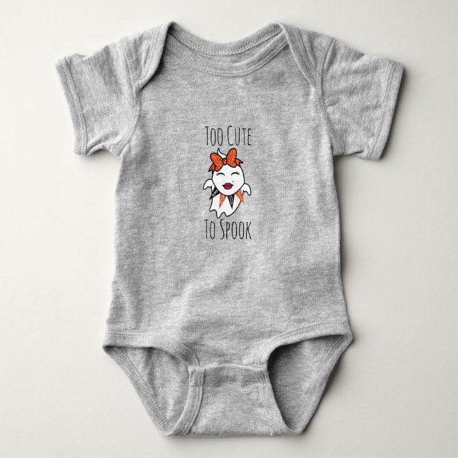 Too Cute To Spook baby bodysuit (Front)