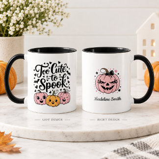 Too Cute To Spook Black & Pink Halloween Pumpkin Mug