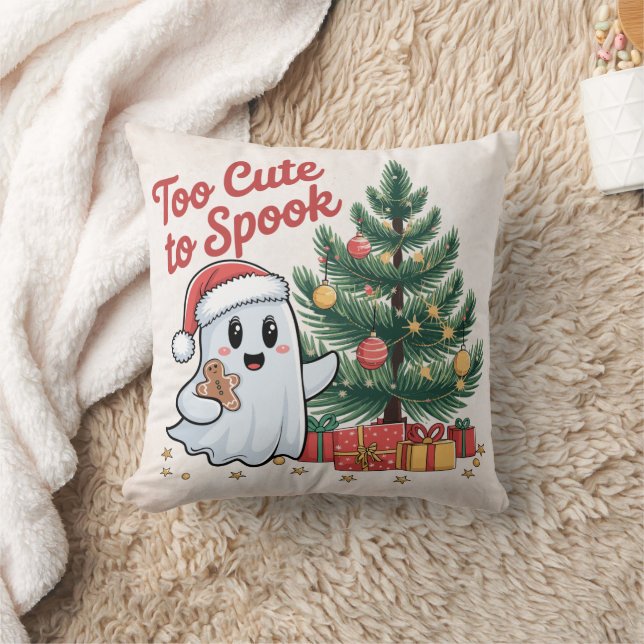 Too Cute To Spook Christmas Ghost | Cute Holiday Cushion (Blanket)