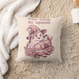 Too Cute To Spook Coquette Pink Ghost & Macaron Cushion