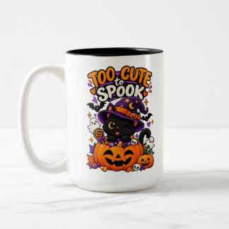 Too Cute to Spook Cute Black Cat Halloween Two-Tone Coffee Mug