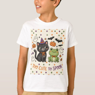 Too Cute to Spook Cute Cat Frog Halloween Kids T-Shirt