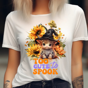 Too Cute To Spook-Cute Cow Halloween-Pumpkin-Fall T-Shirt