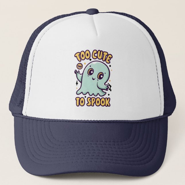 Too Cute To Spook Cute Halloween Ghost Trucker Hat (Front)