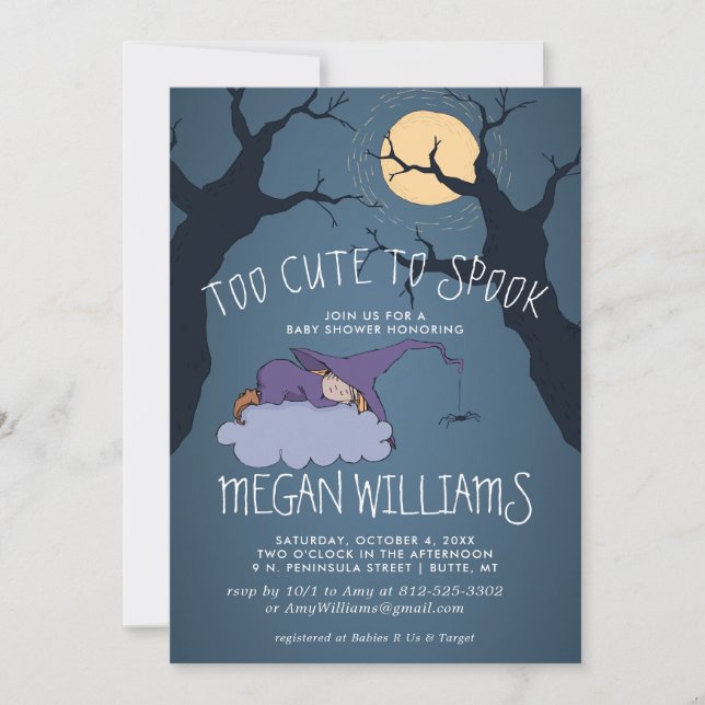 Too Cute to Spook | Cute Little Witch Baby Shower (Front)