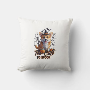 Too Cute To Spook Funny Halloween Dog Corgi T shir Cushion