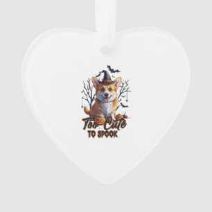 Too Cute To Spook Funny Halloween Dog Corgi T shir Ornament