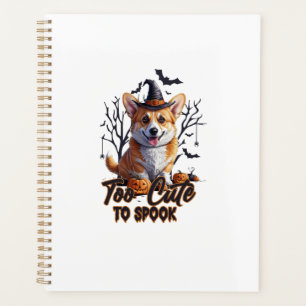 Too Cute To Spook Funny Halloween Dog Corgi T shir Planner