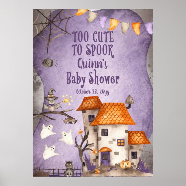 Too Cute to Spook Halloween Baby Shower Poster (Front)