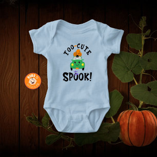 Too Cute To Spook! Halloween Car Blue Baby Bodysuit