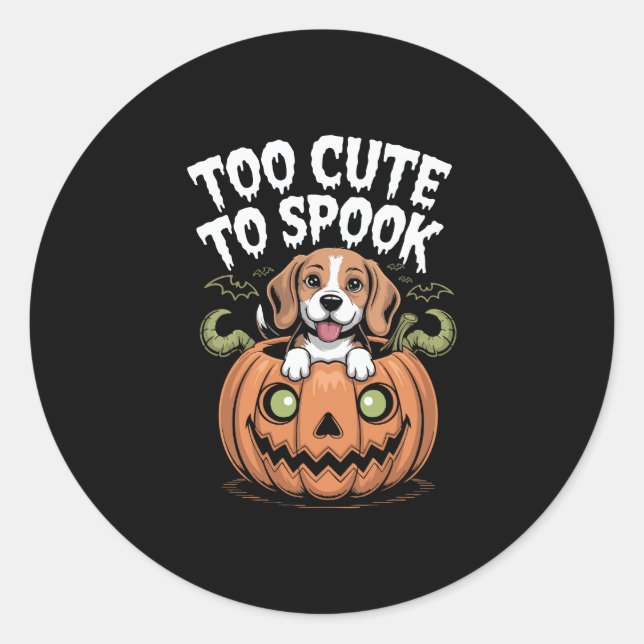 Too Cute to Spook Halloween Dog Classic Round Sticker (Front)