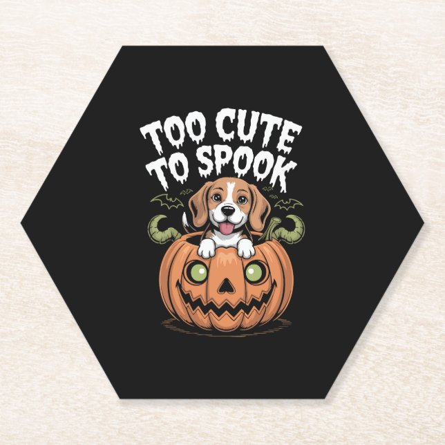 Too Cute to Spook Halloween Dog Paper Coaster (Front)