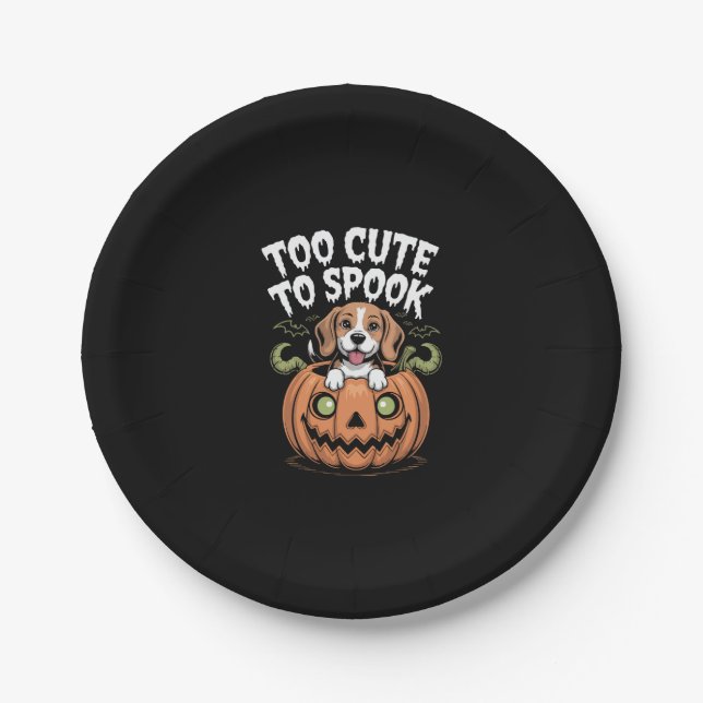 Too Cute to Spook Halloween Dog Paper Plate (Front)