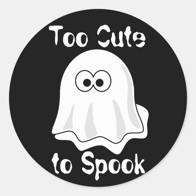 "Too Cute to Spook!" Halloween Ghost Classic Round Sticker (Front)
