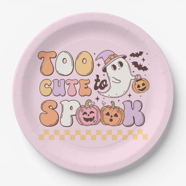 Too Cute to Spook Halloween Paper Plate (Front)