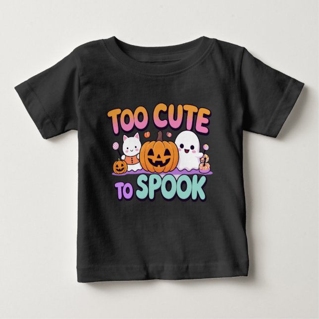 Too Cute to Spook – Kawaii Pastel Halloween Baby T-Shirt (Front)