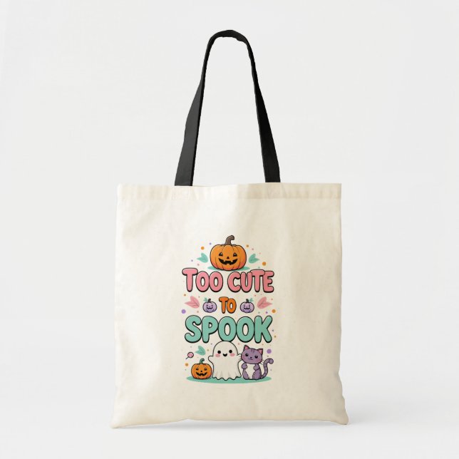 Too Cute to Spook – Kawaii Pastel Halloween Tote Bag (Front)