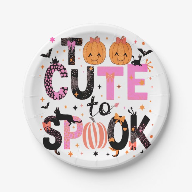 Too Cute To Spook Typography Paper Plate (Front)