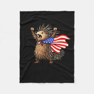 Too Feral to Govern Funny Hedgehog Patriotic 4th Fleece Blanket