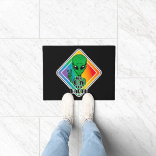 Too Gay For Earth Funny Alien UFO Doormat