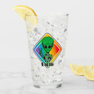 Too Gay For Earth Funny Alien UFO Glass