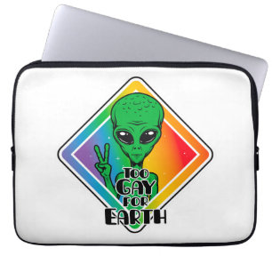 Too Gay For Earth Funny Alien UFO Laptop Sleeve