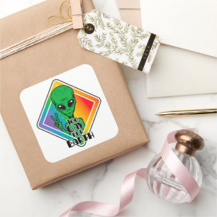 Too Gay For Earth Funny Alien UFO Square Sticker