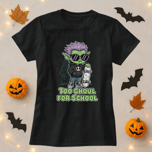 Too Ghoul For School Halloween Ghost Skate Pun  T-Shirt