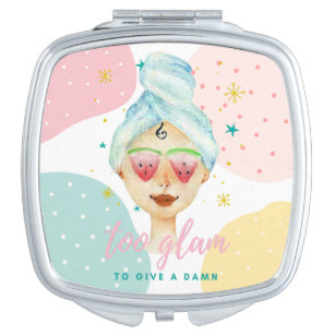 Too Glam To Give A Dam Funny Cute Beauty Meme Girl Compact Mirror