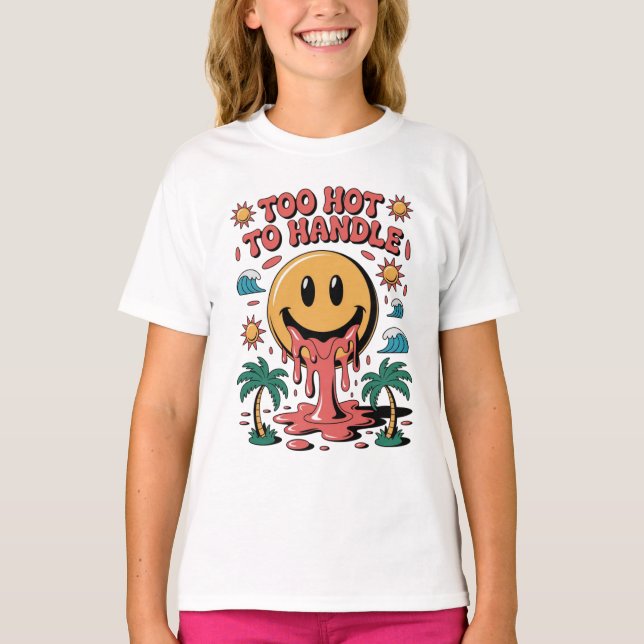 Too Hot to Handle - Melting Smiley Face Retro Summ T-Shirt (Front)