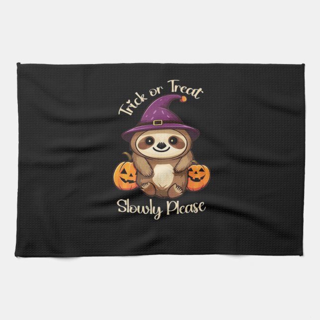 Too Lazy to be Scary Cute Halloween Sloth Classic  Tea Towel (Horizontal)